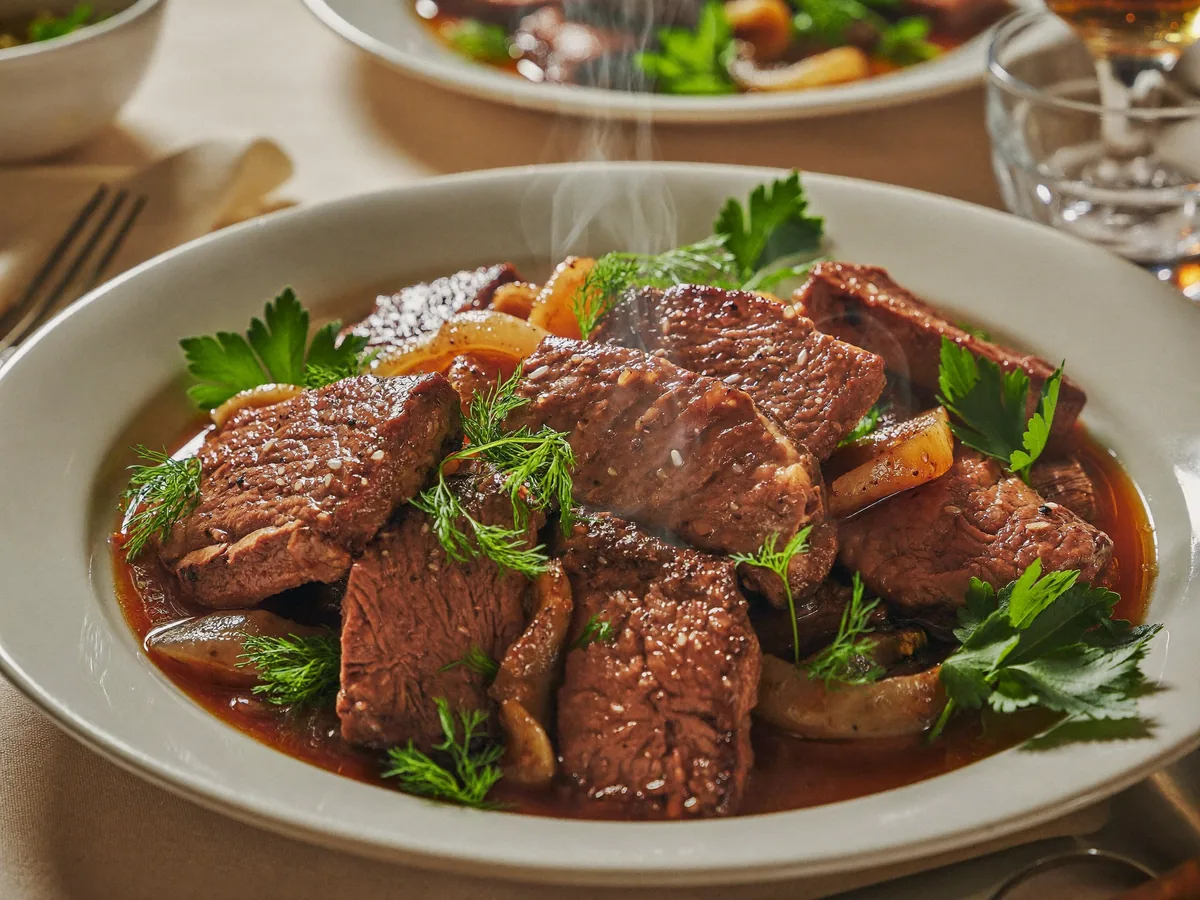 Печень говяжья жареная с луком