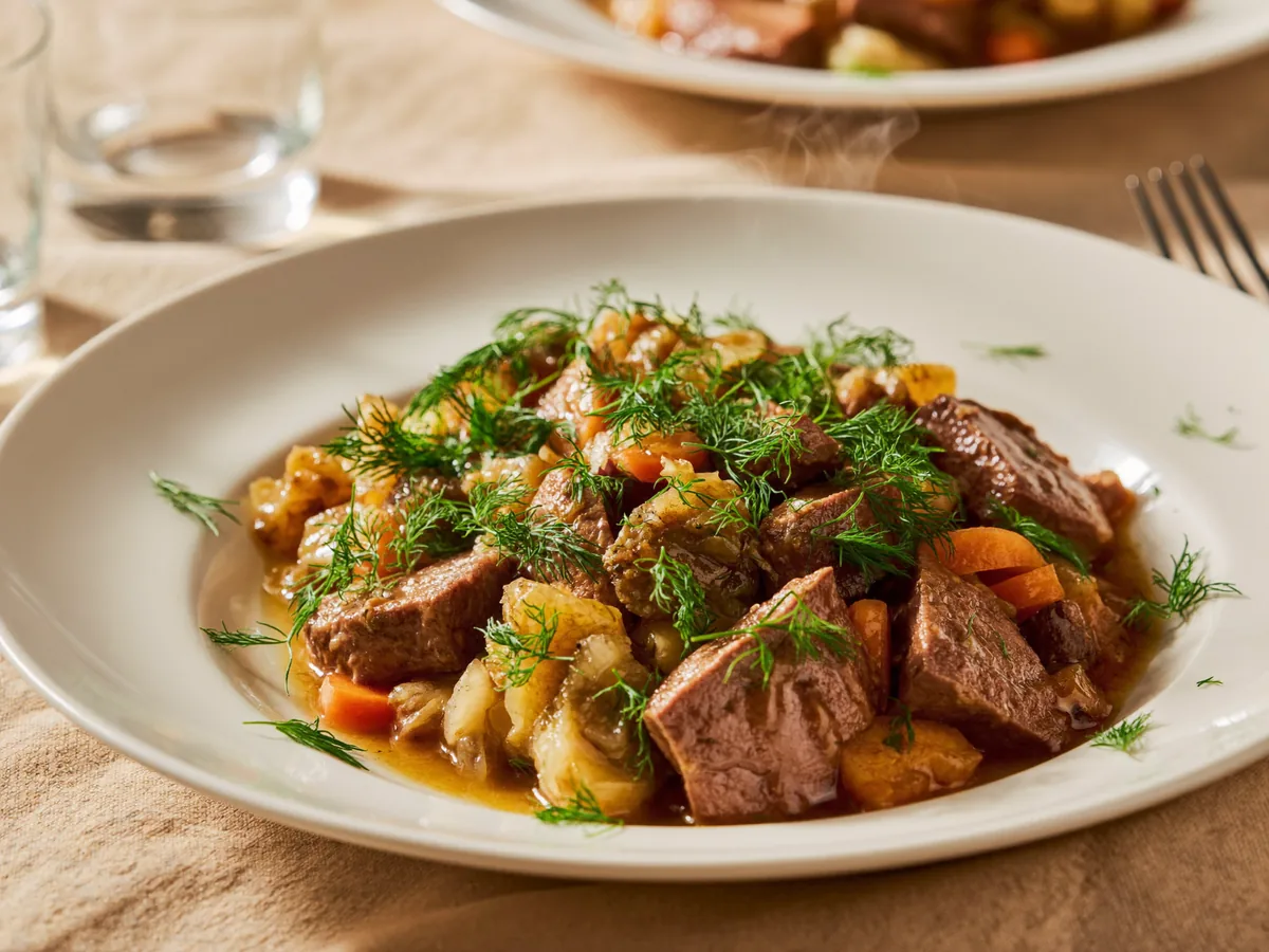 Печень тушеная с капустой