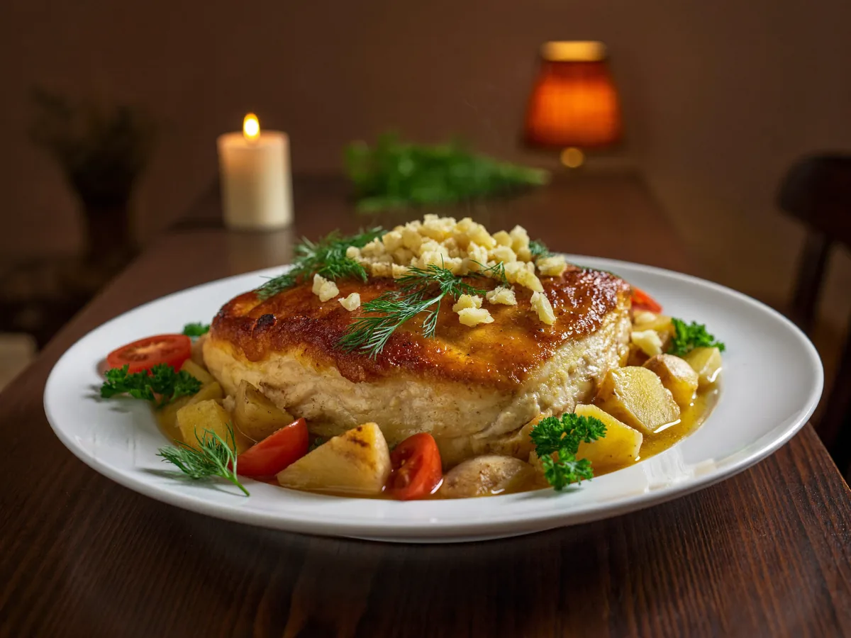 Перец с картофелем и курицей, запеченный в духовке