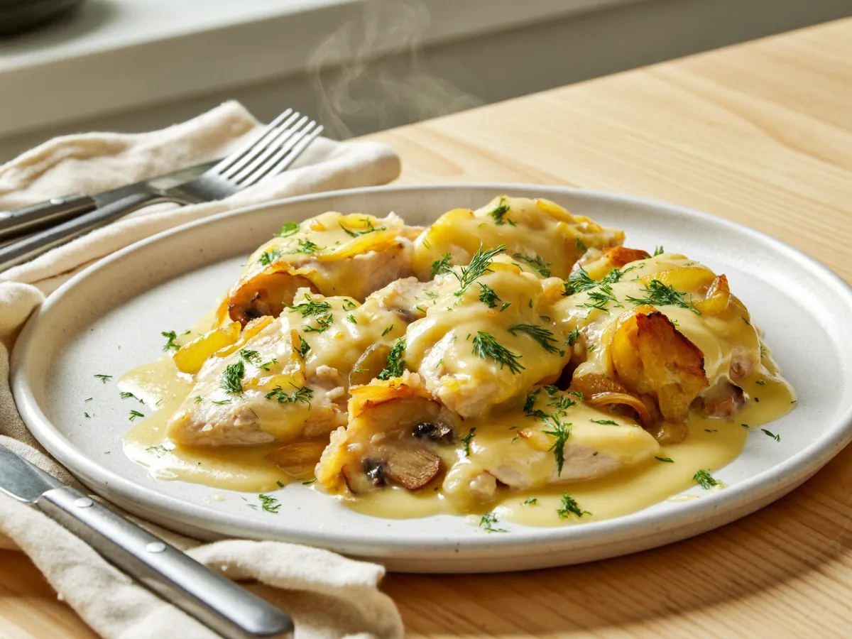 Персики, фаршированные курицей
