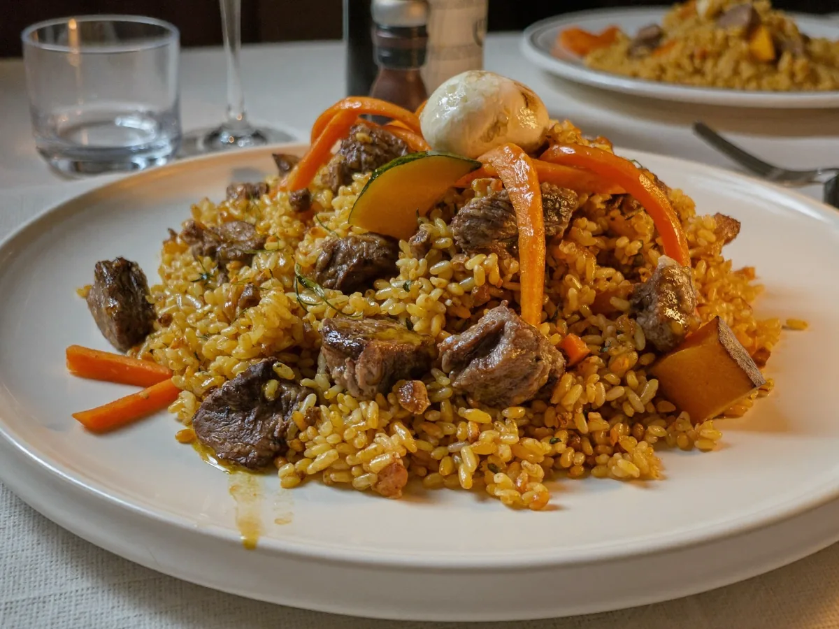 Плов из гречки с мясом и тыквой