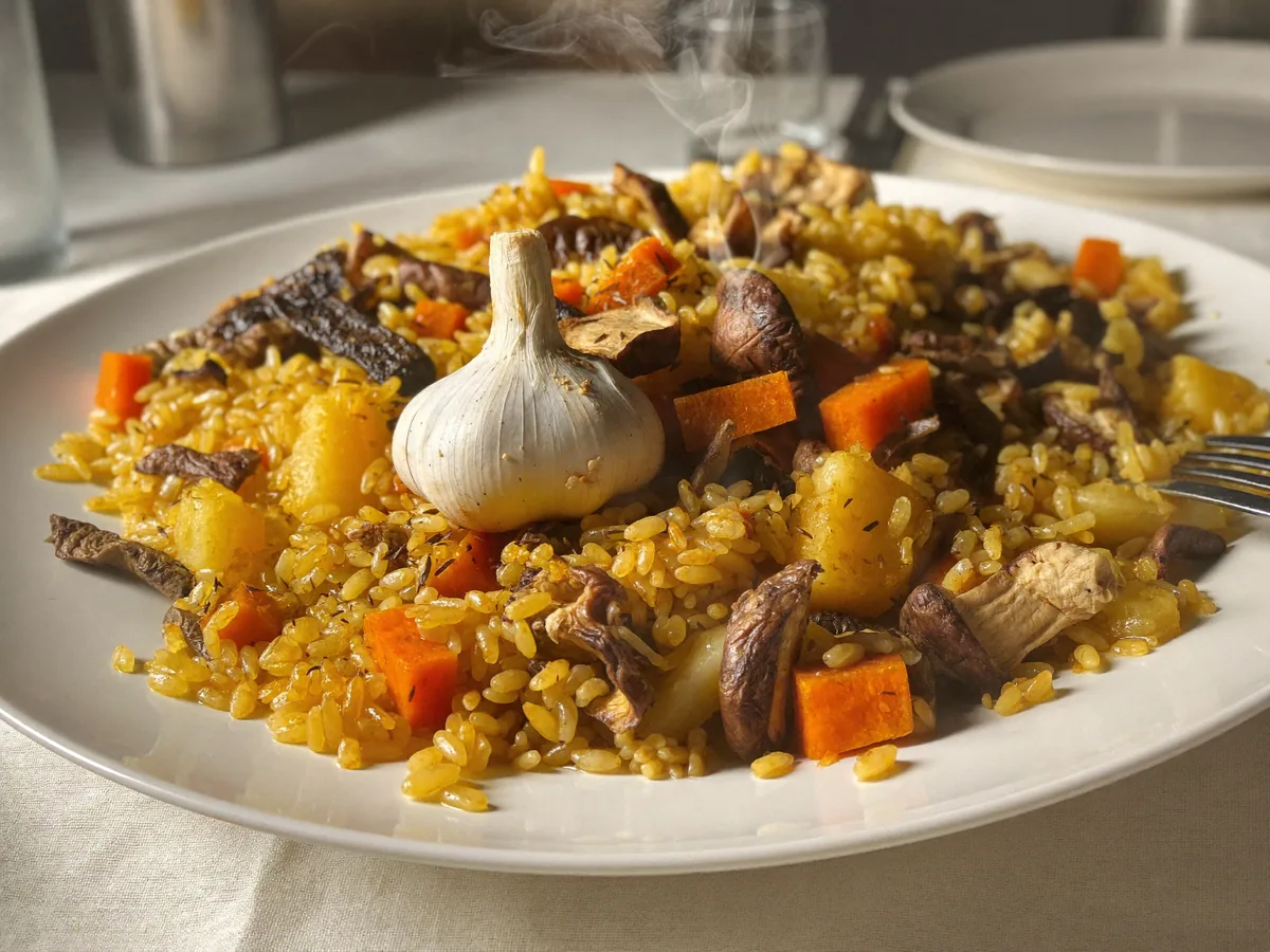 Плов с сушеными грибами