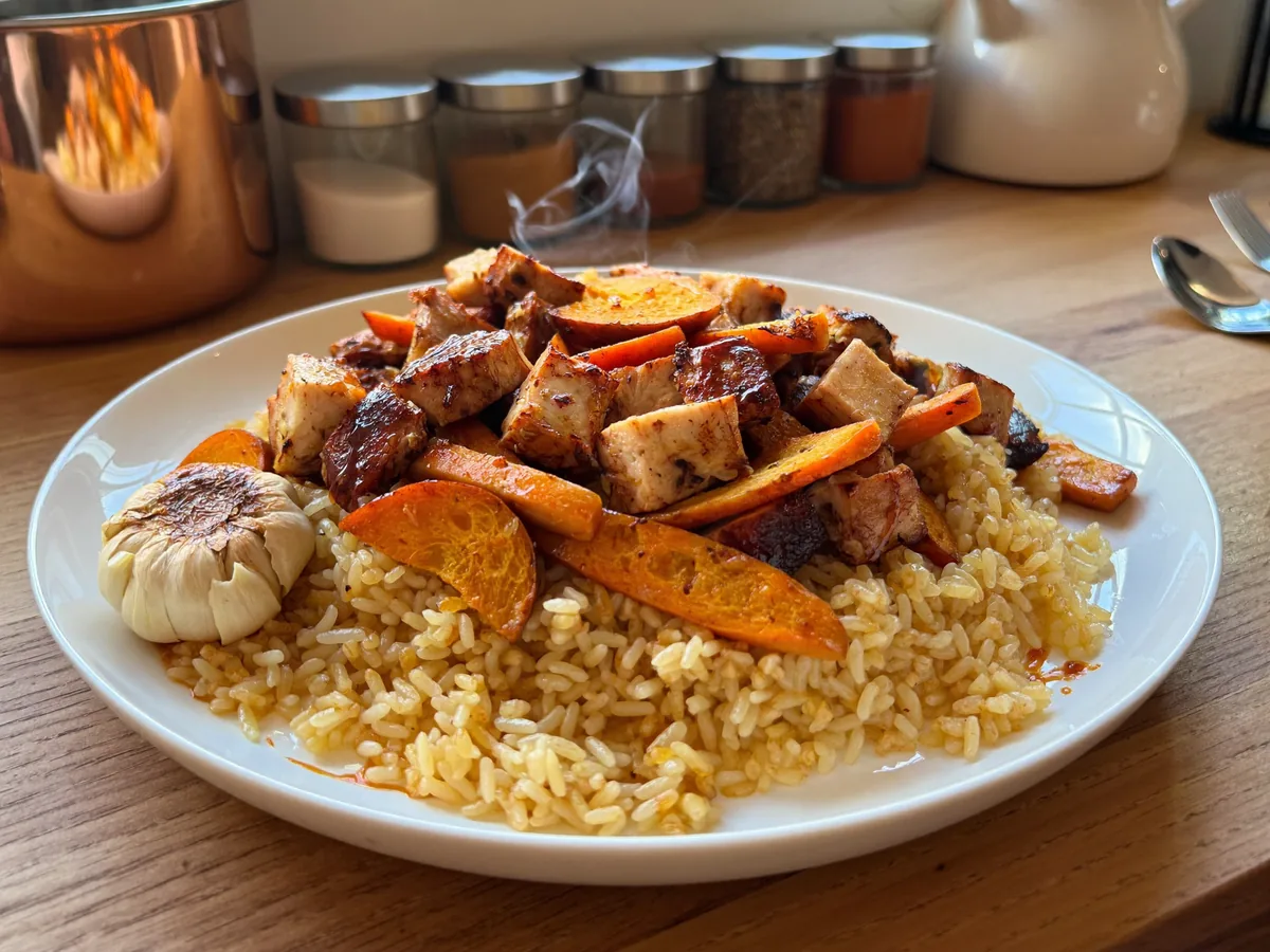 Плов с тыквой и курицей в духовке