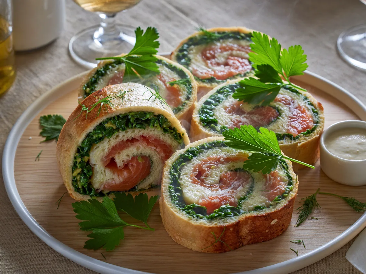 Праздничный закусочный рулет из лосося
