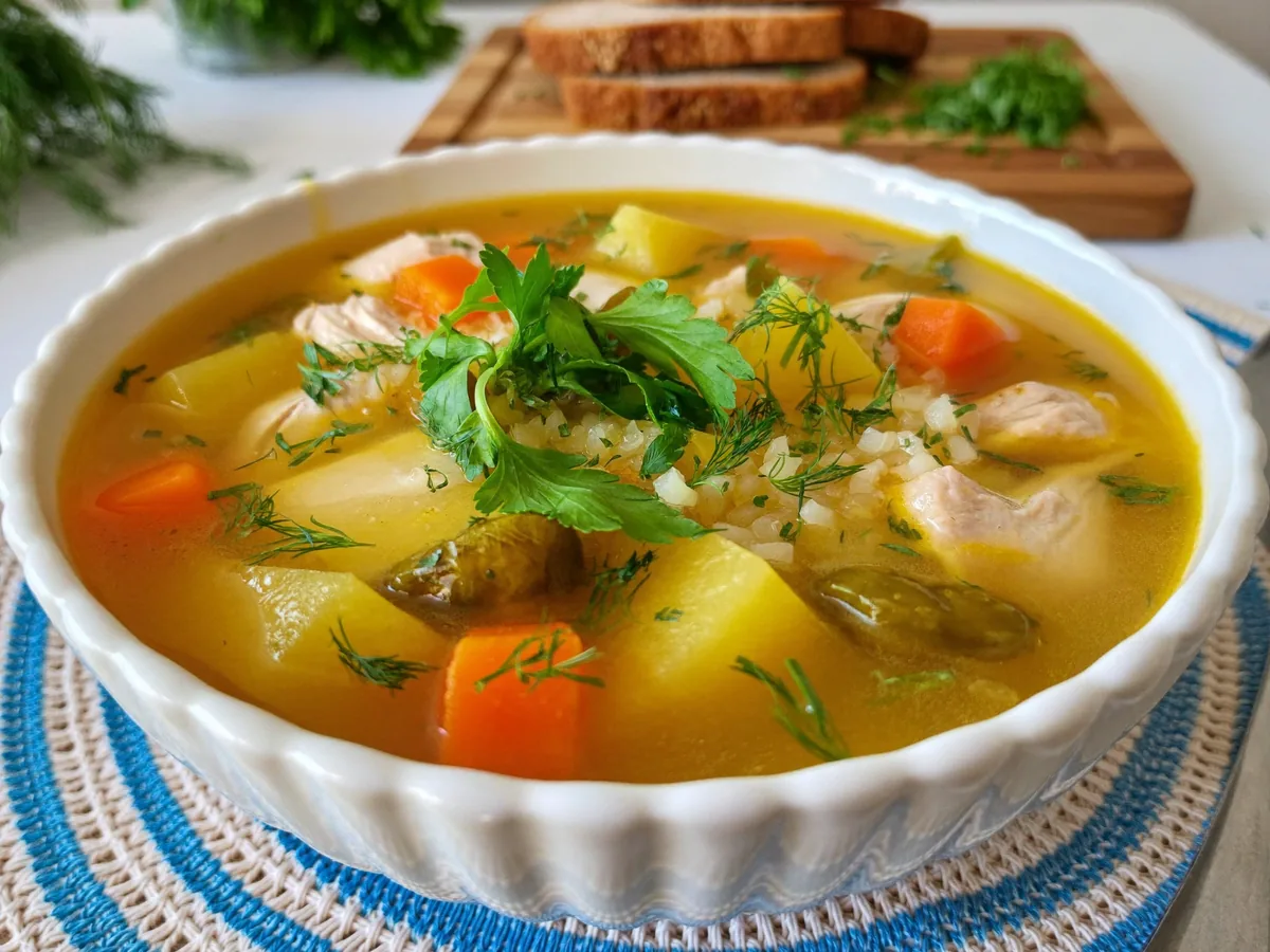 Рассольник с курицей и рисом