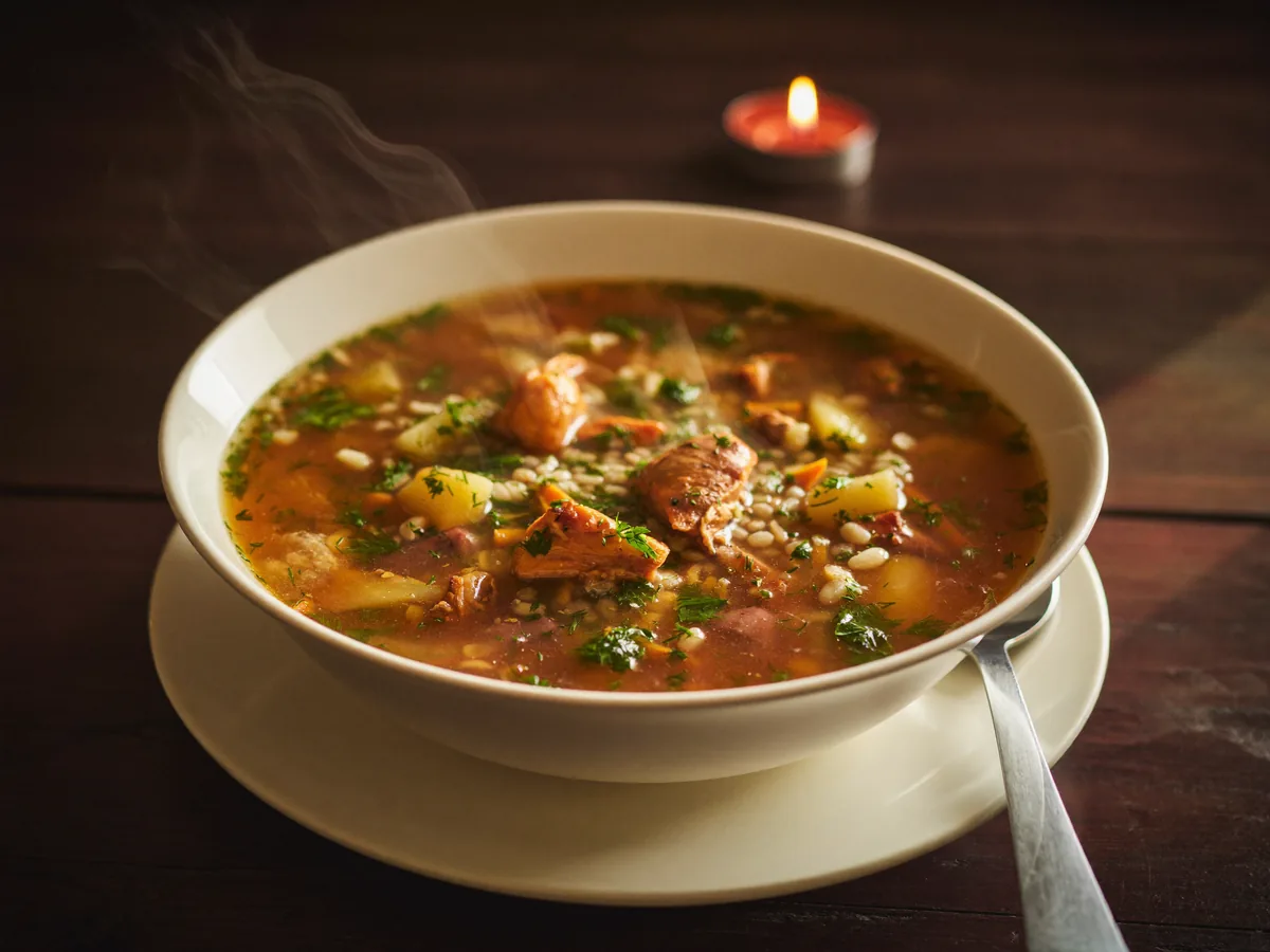 Рассольник с куриными сердечками