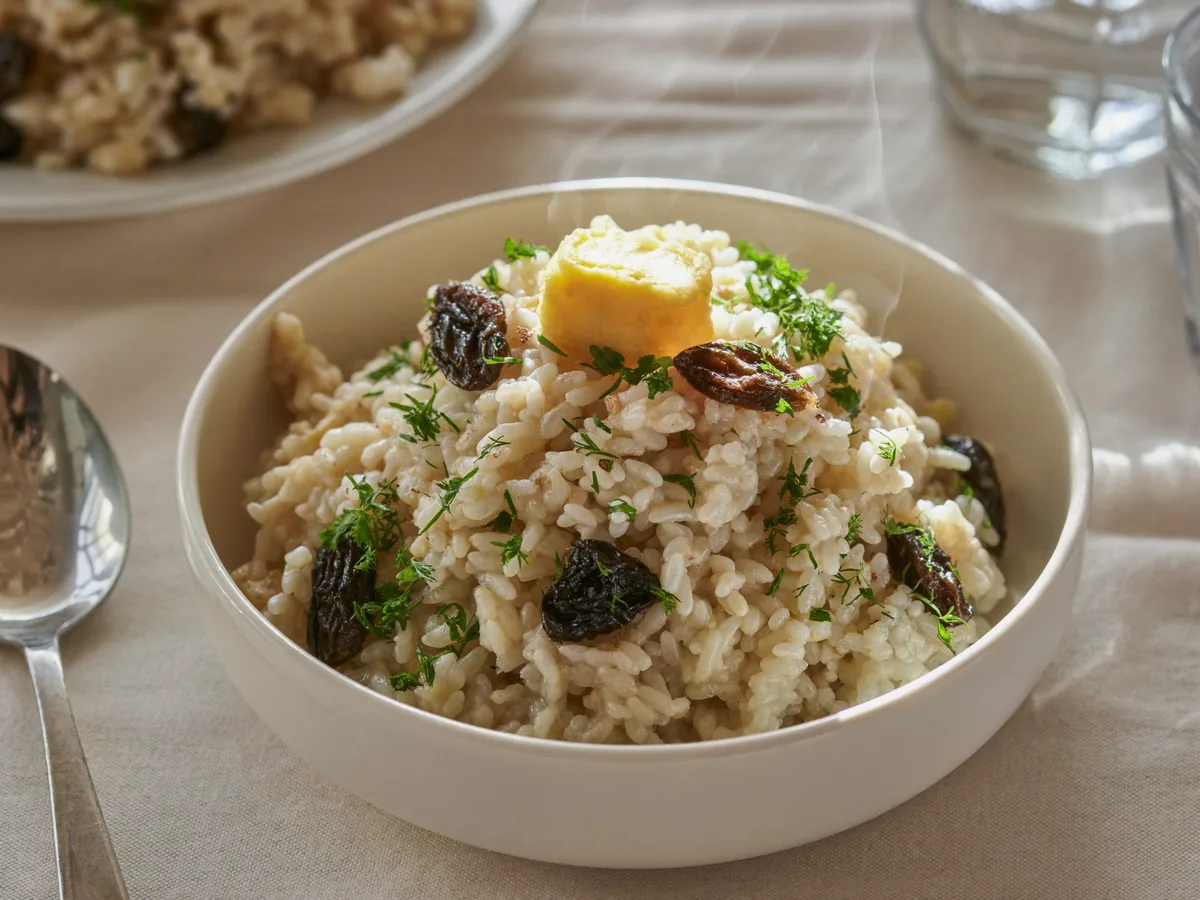 Рисовая каша с изюмом и молоком