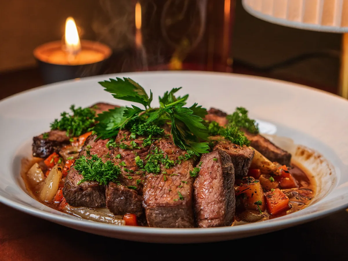 Рожки с мясом в сковороде
