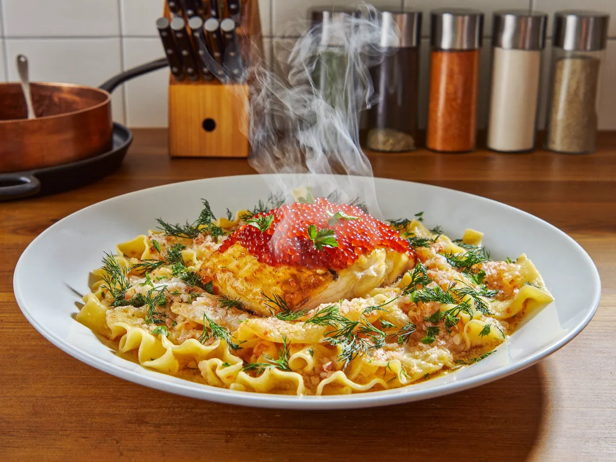 Рыба с горчично-медовым соусом и икрой
