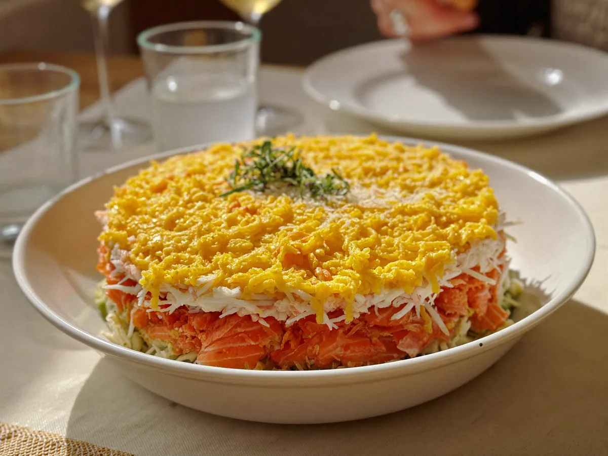 Рыбный салат Мимоза с морковью и сыром