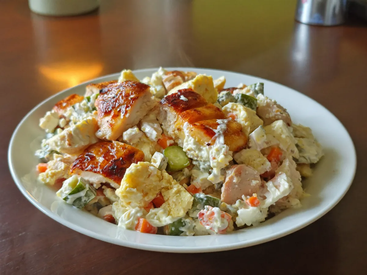 Салат Белый лебедь с копченой курицей