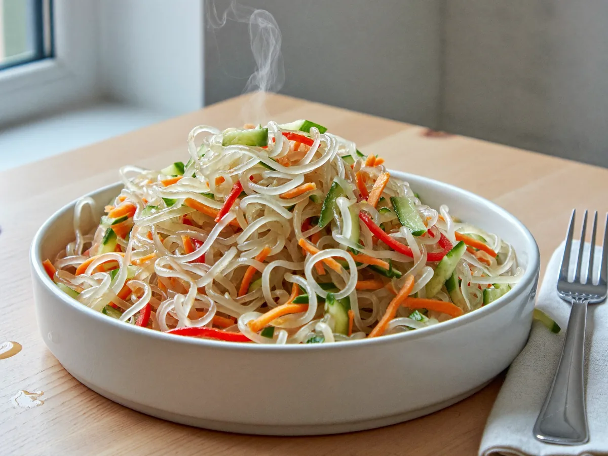 Салат из фунчозы с огурцом и морковью