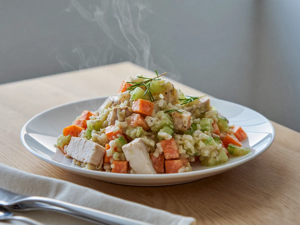 Салат из рисовой лапши с овощами и курицей