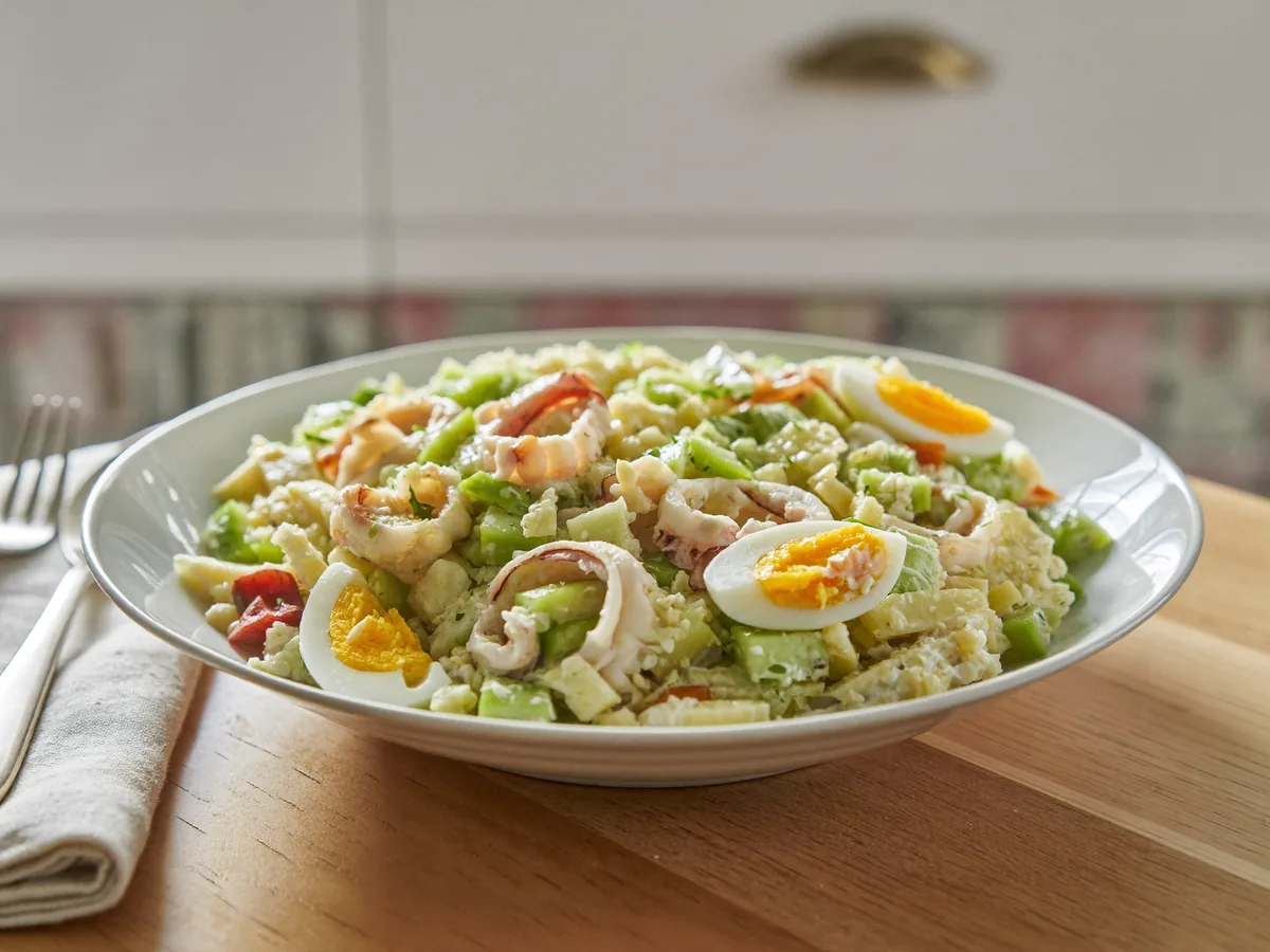 Салат кальмары с огурцом свежим и яйцом