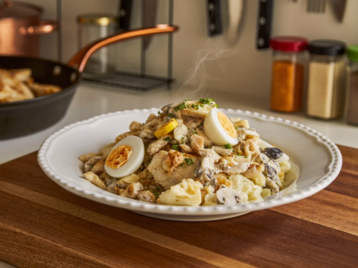 Салат курица с грибами и сыром слоями