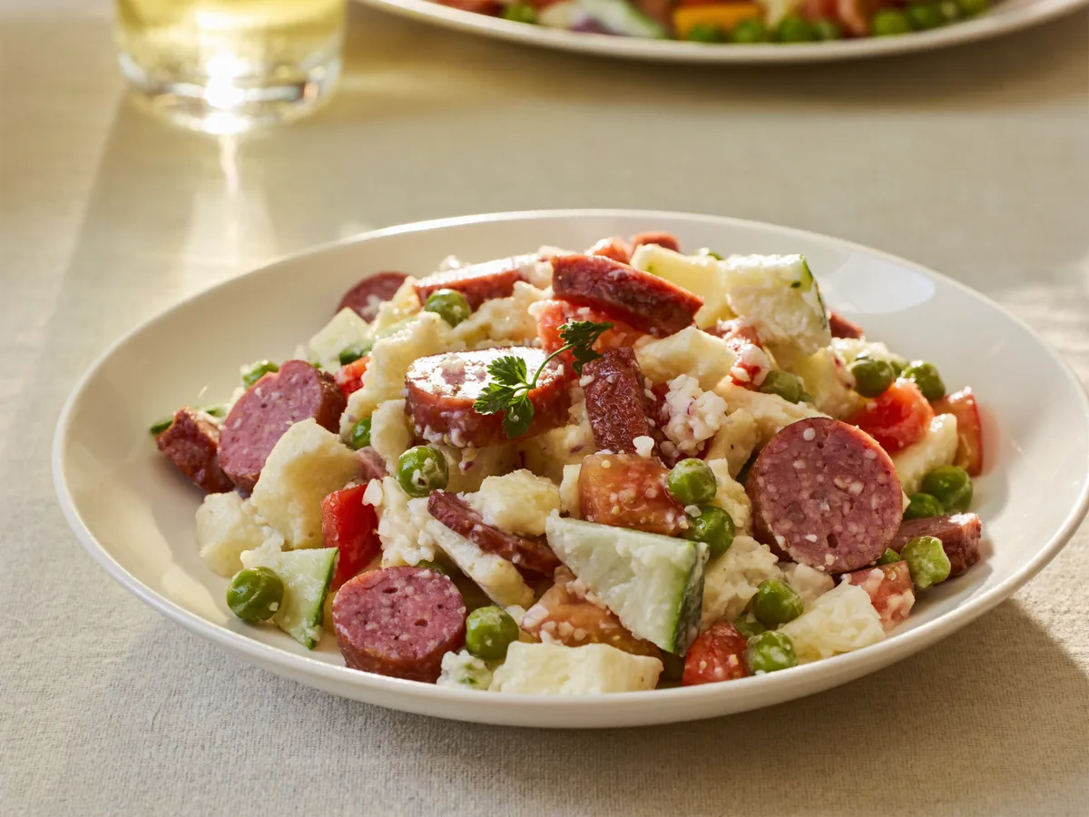 Салат Любимый с колбасой и овощами