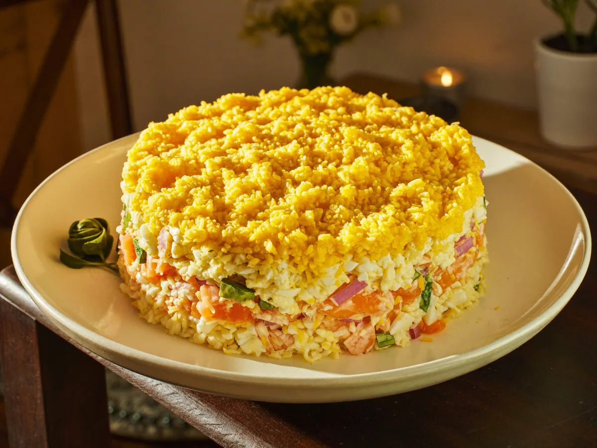 Салат «Мимоза» с сыром (классический рецепт)