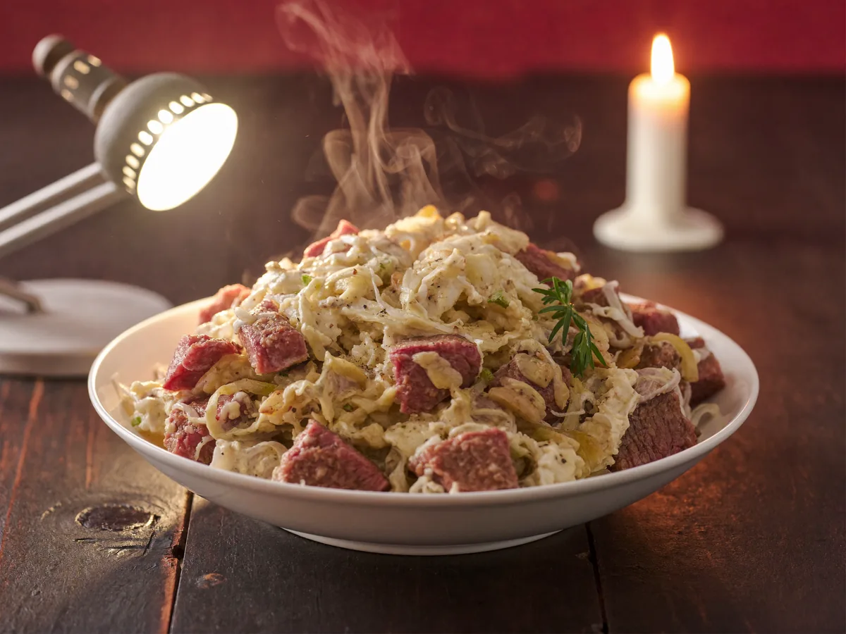 Салат с говядиной и маринованным луком