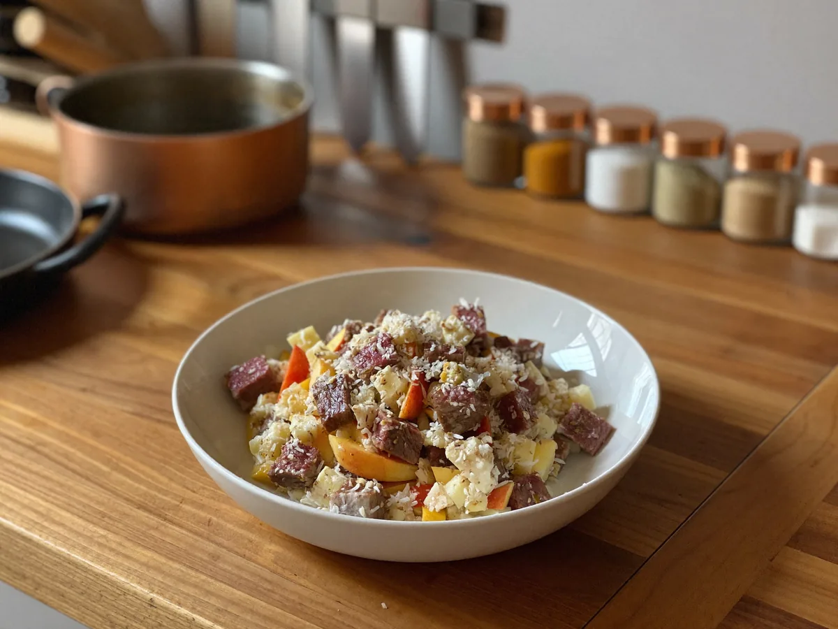Салат с говядиной и зелёным яблоком