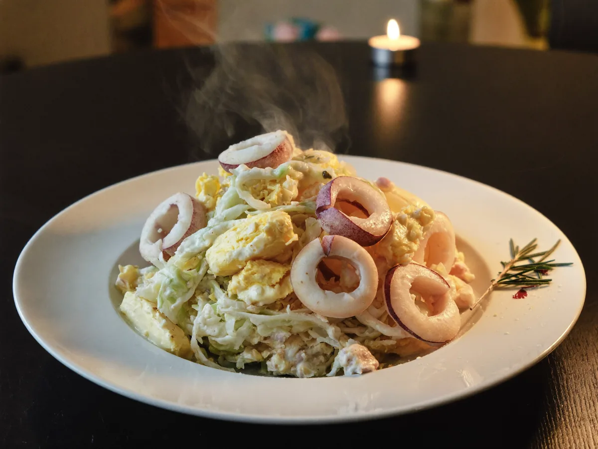 Салат с кальмарами и пекинской капустой