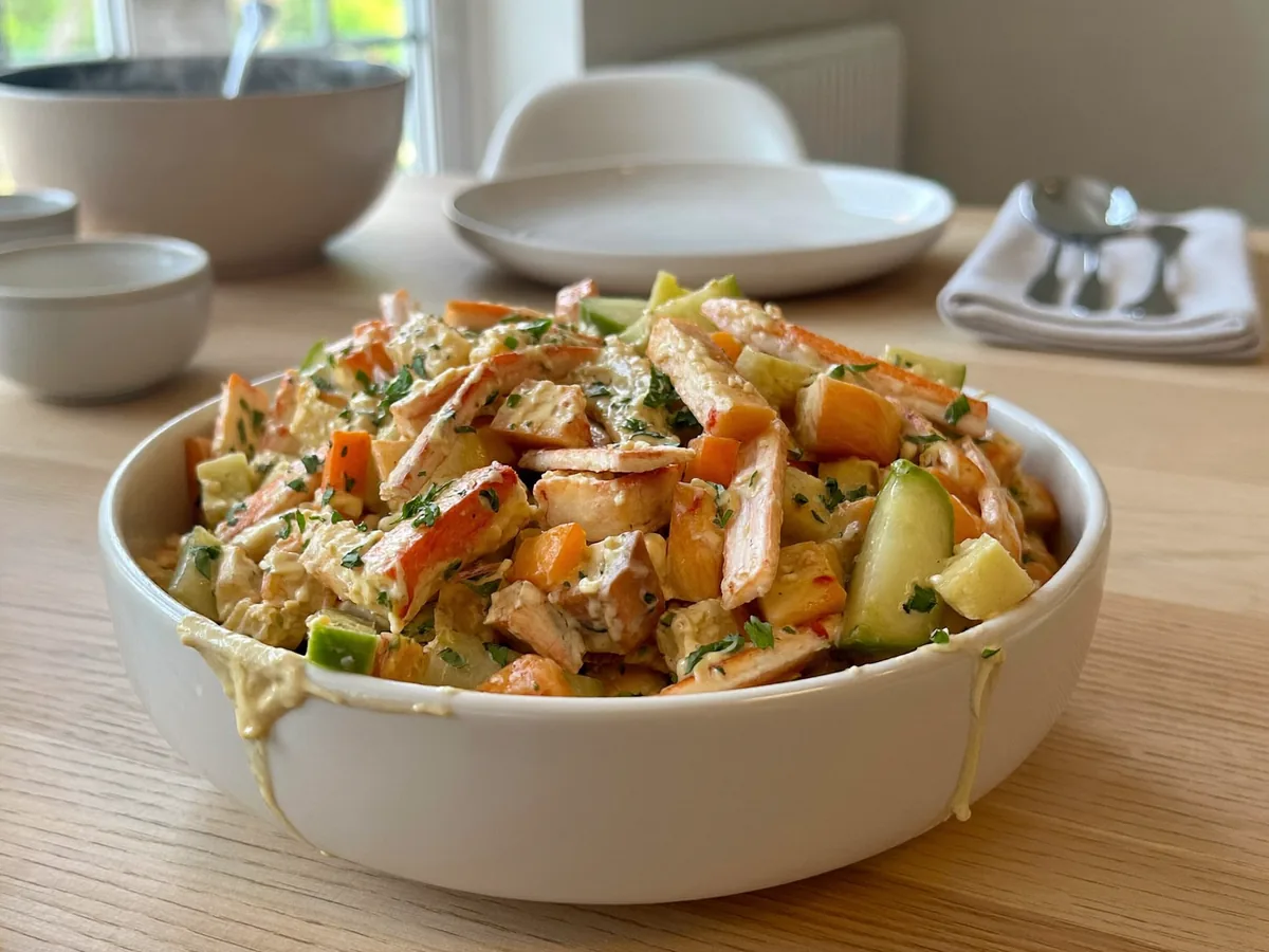 Салат с крабовыми палочками, корейской морковью и колбасным сыром
