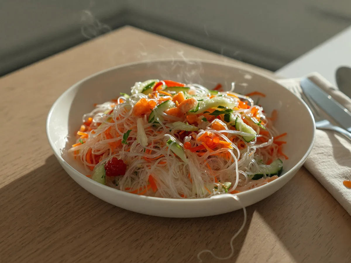 Салат с красной икрой и фунчозой