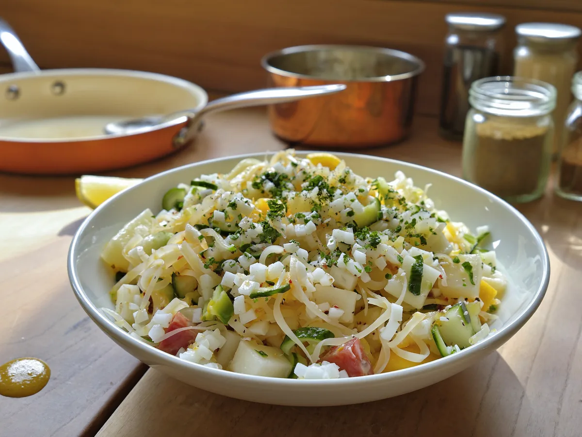 Салат с красным рисом и огурцом