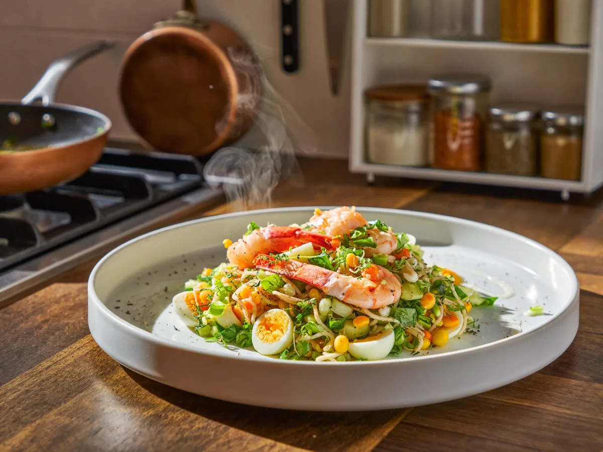 Салат с креветками и кукурузой
