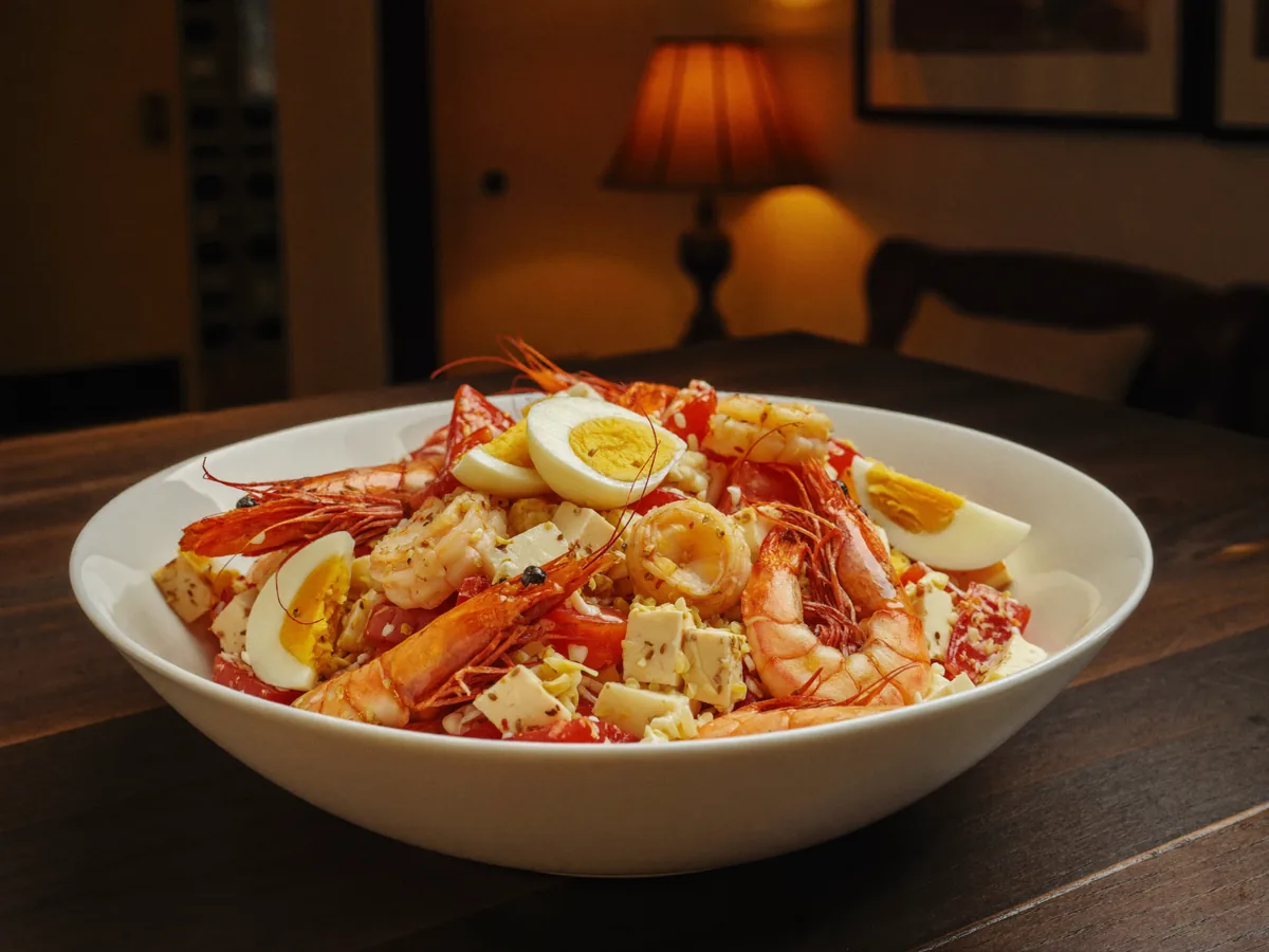Салат с креветками и яйцом
