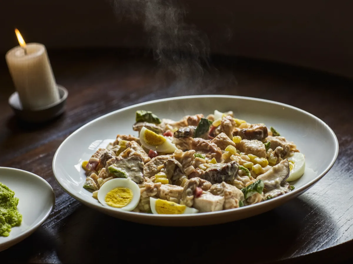 Салат с курицей и маринованными шампиньонами