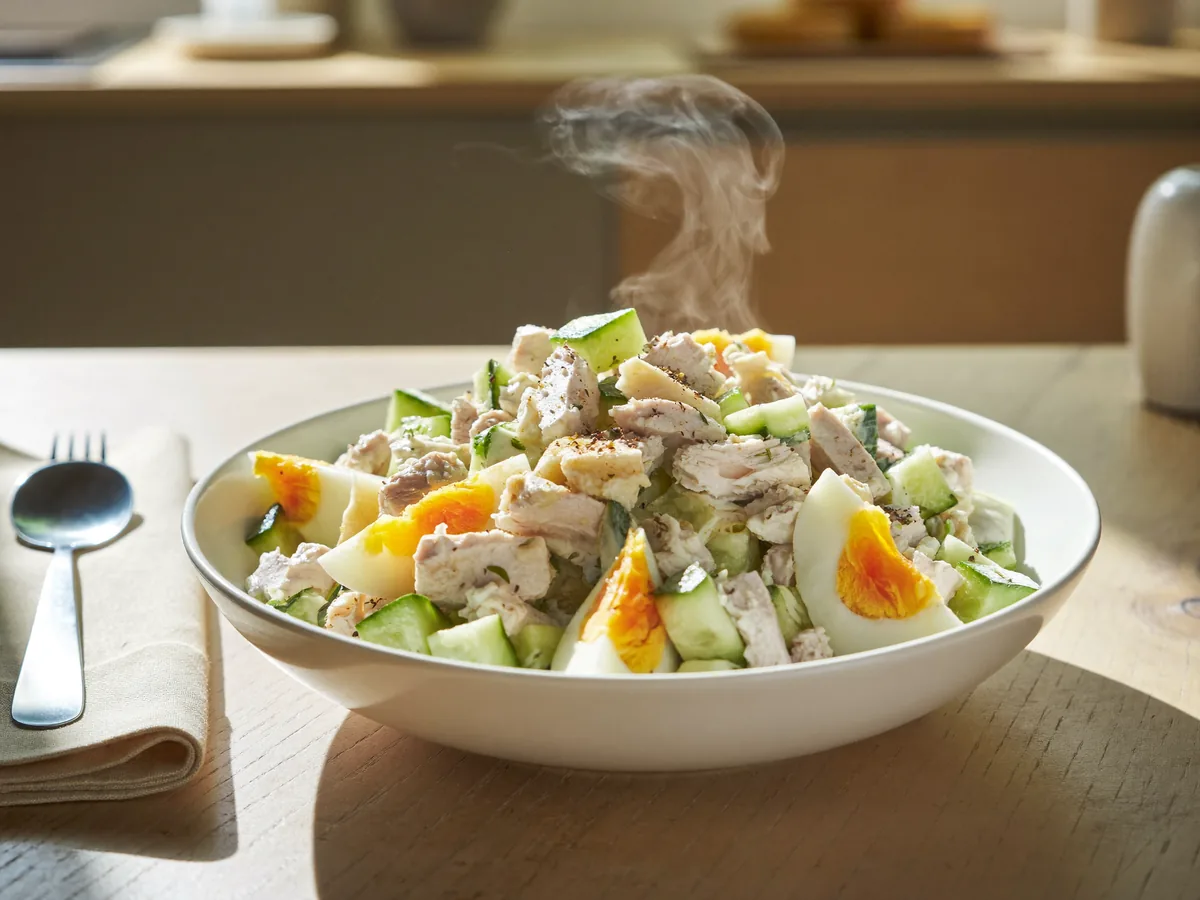 Салат с куриной грудкой, огурцами и болгарским перцем