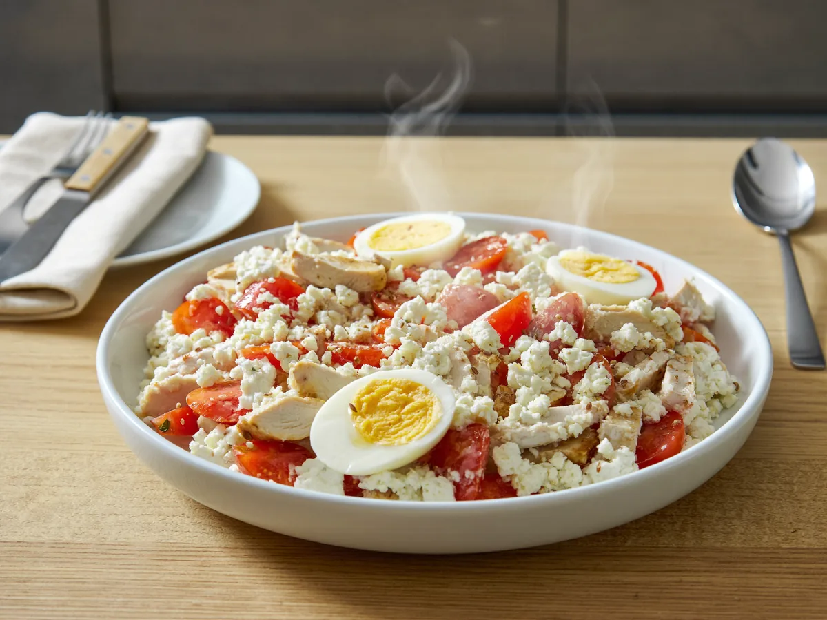 Салат с куриной грудкой сыром и помидорами