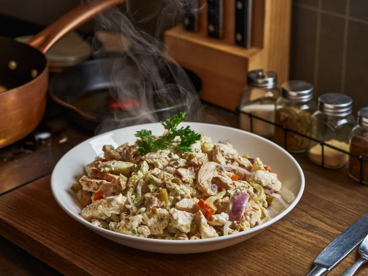 Салат с шампиньонами и курицей