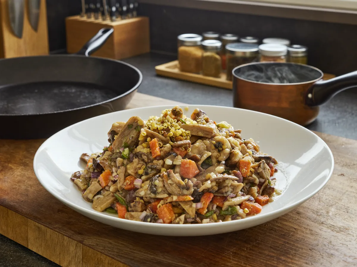 Салат Шампиньоны с корейской морковью и луком
