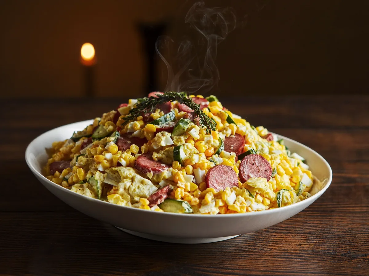 Салат закусочный с колбасой и солеными огурцами