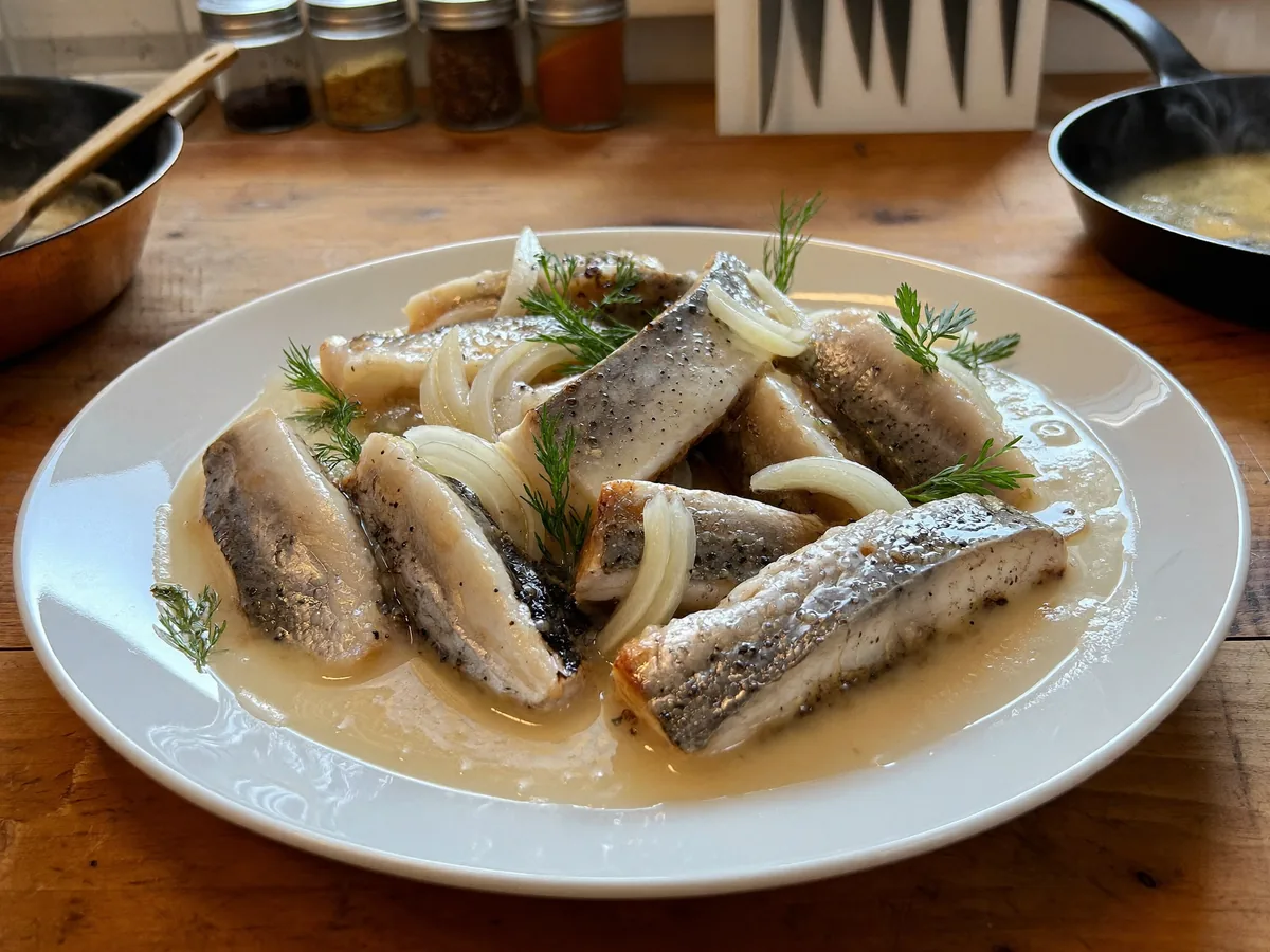 Селёдка маринованная с лимоном и луком