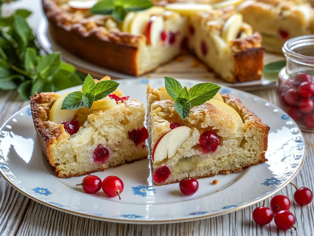 Шарлотка с фруктами и клюквой