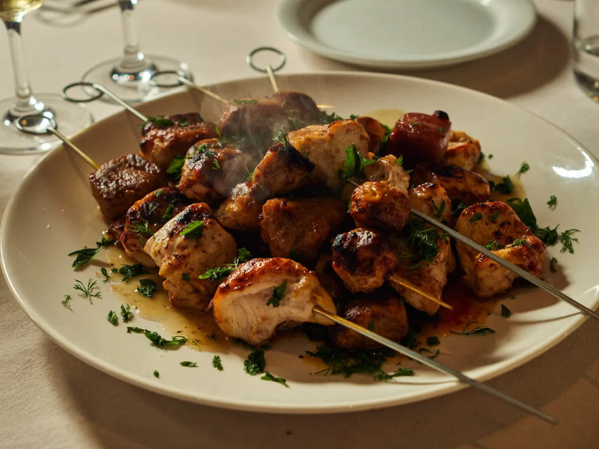 Шашлык из курицы с сосисками