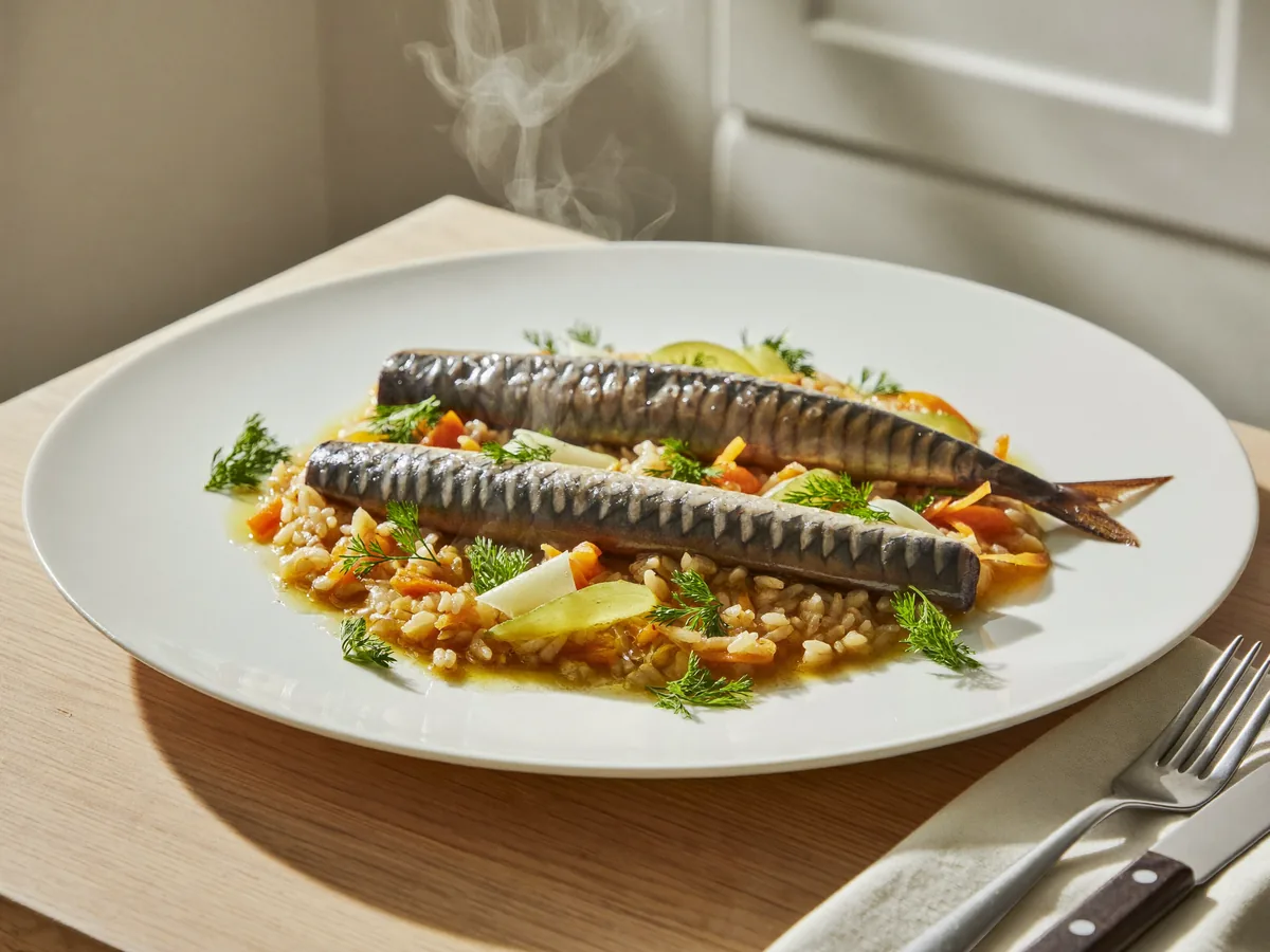 Скумбрия с рисом в духовке