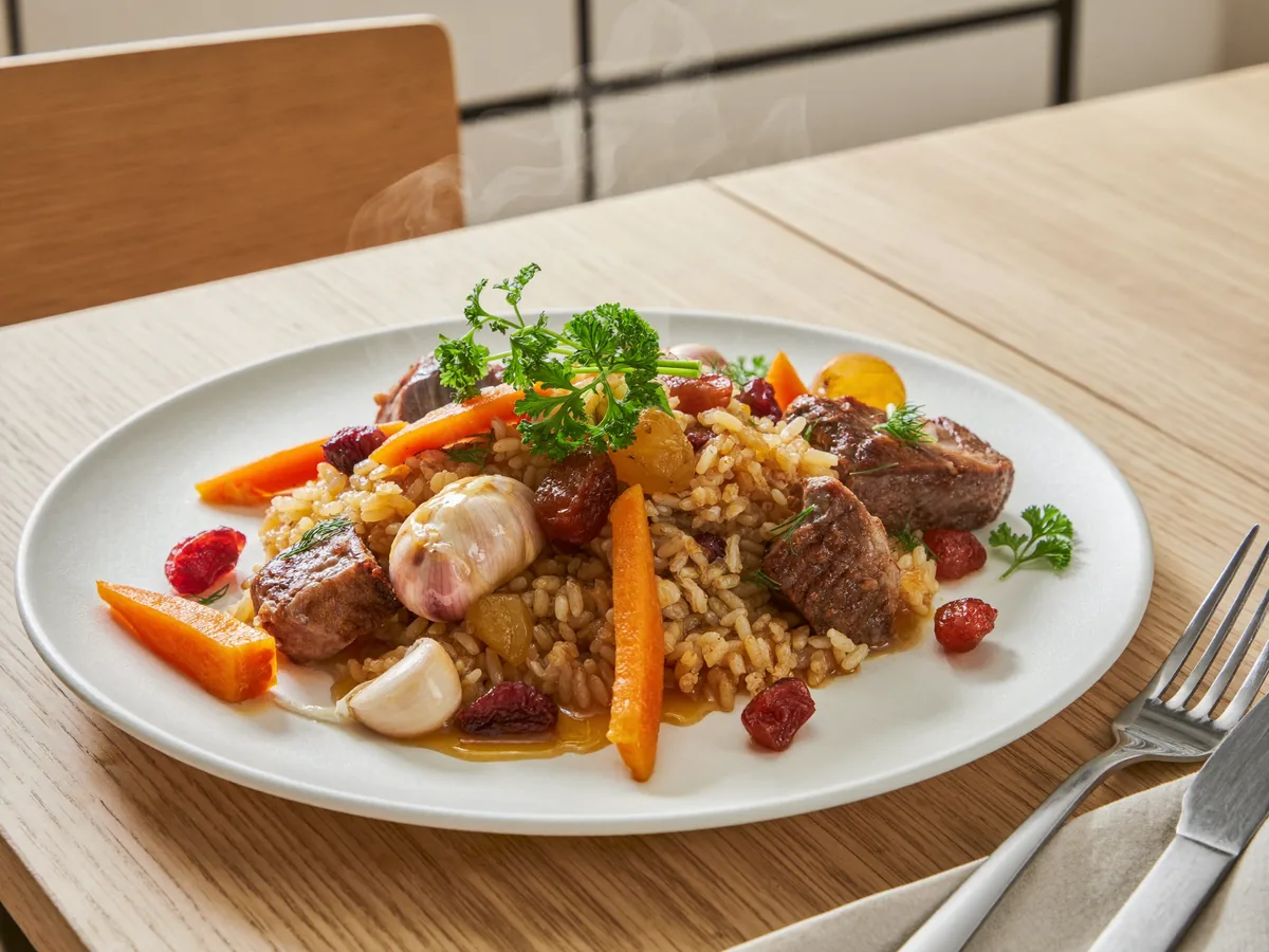 Сладкий плов с изюмом и курагой и сухофруктами