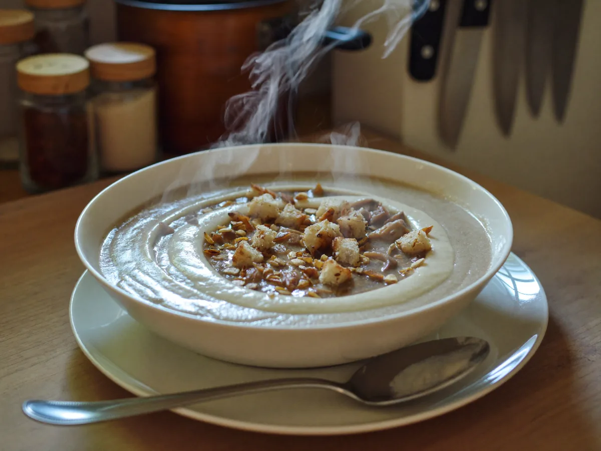 Сливочный суп с шампиньонами и курицей
