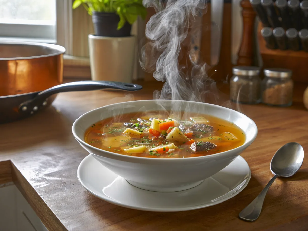 Суп из тушенки картофельный с морковью и луком