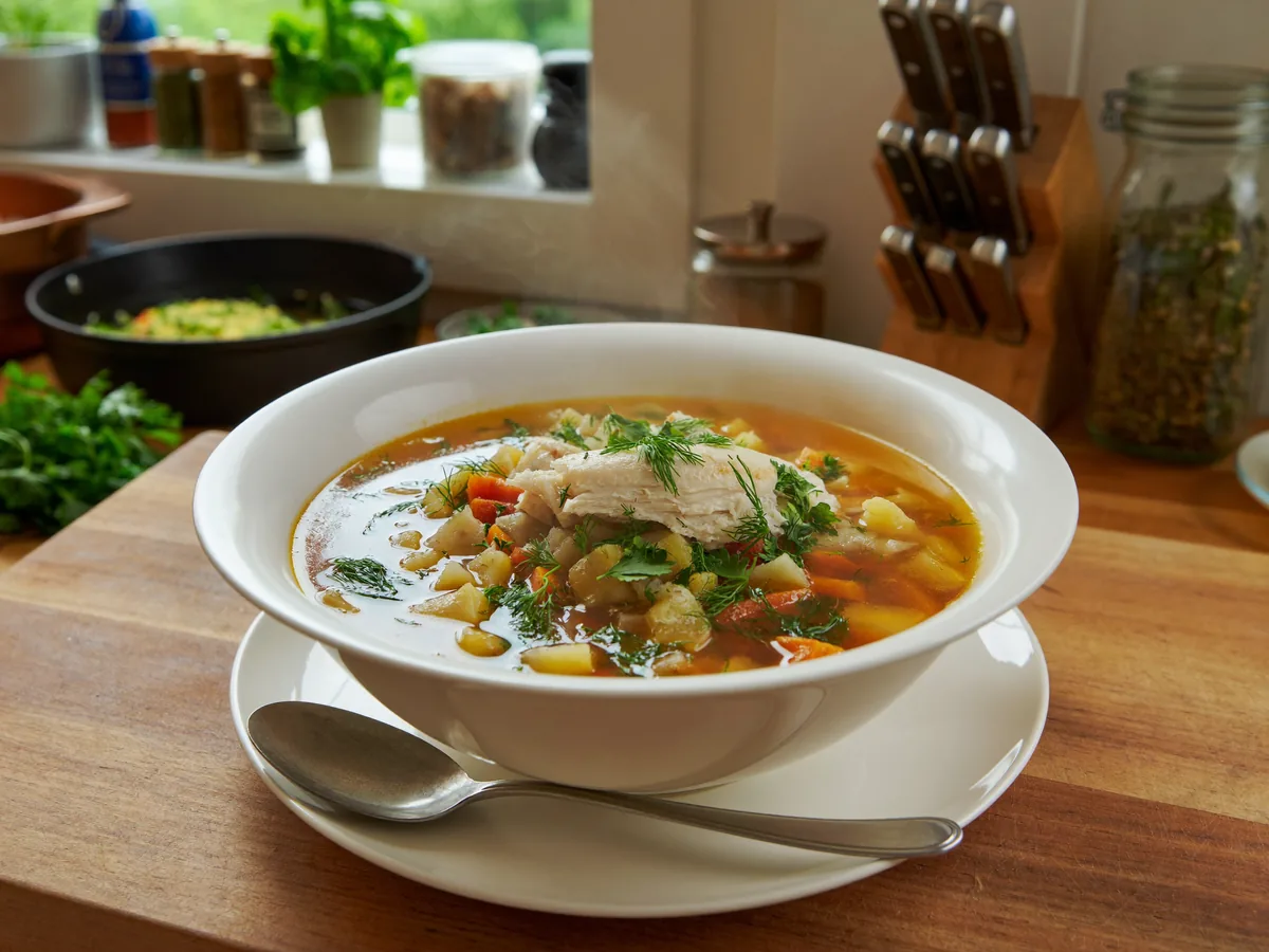 Суп с квашеной капустой и курицей