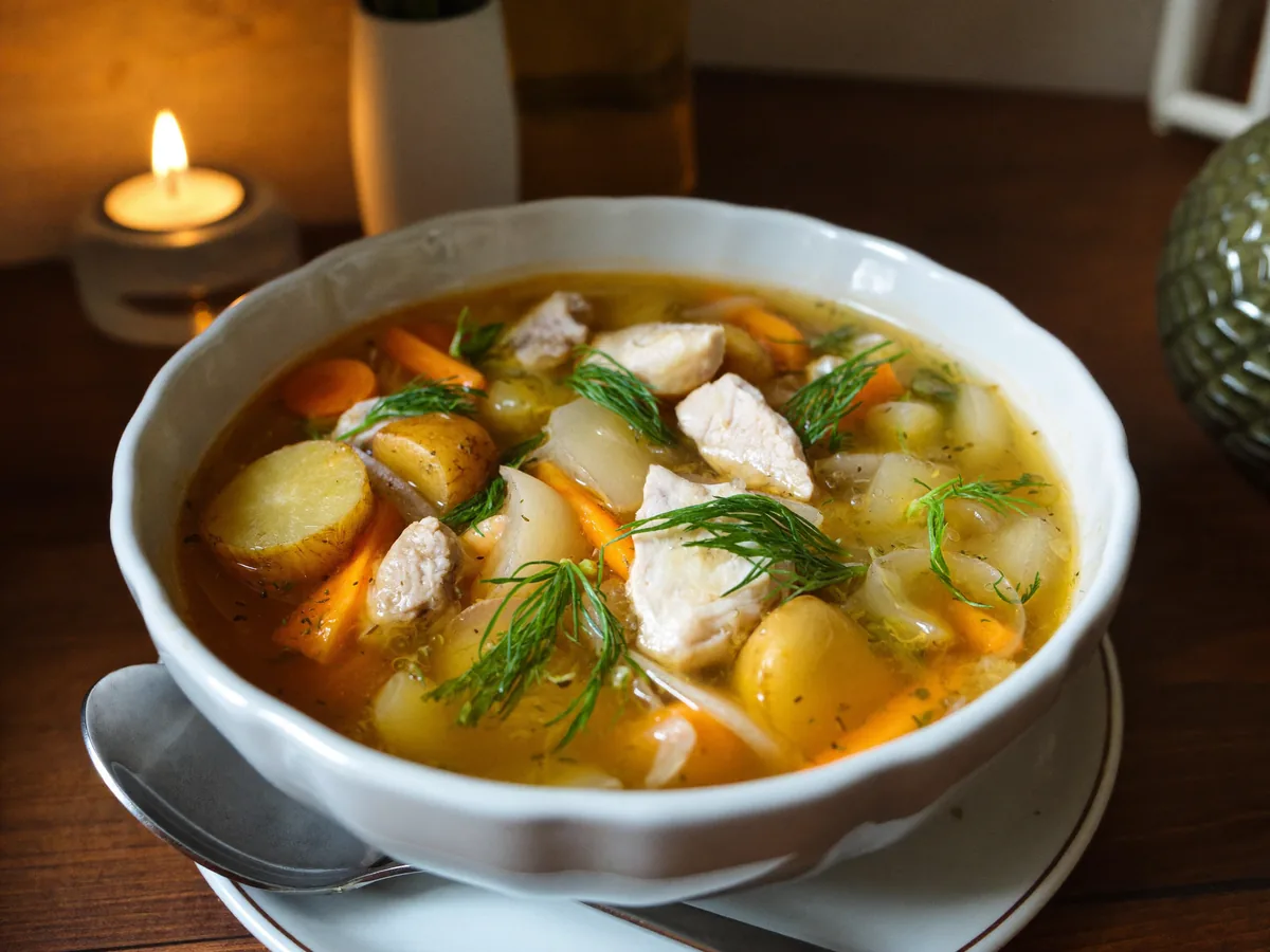 Суп с овсяными хлопьями и курицей