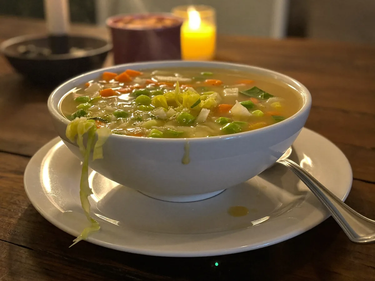 Суп зеленый с овощами на мясном бульоне