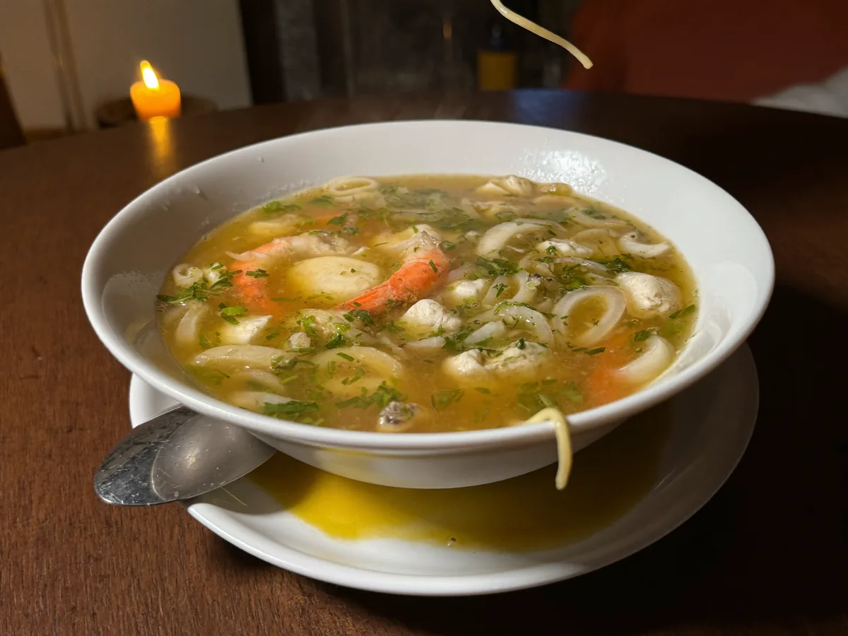 Сырный суп с креветками и грибами (шампиньонами)