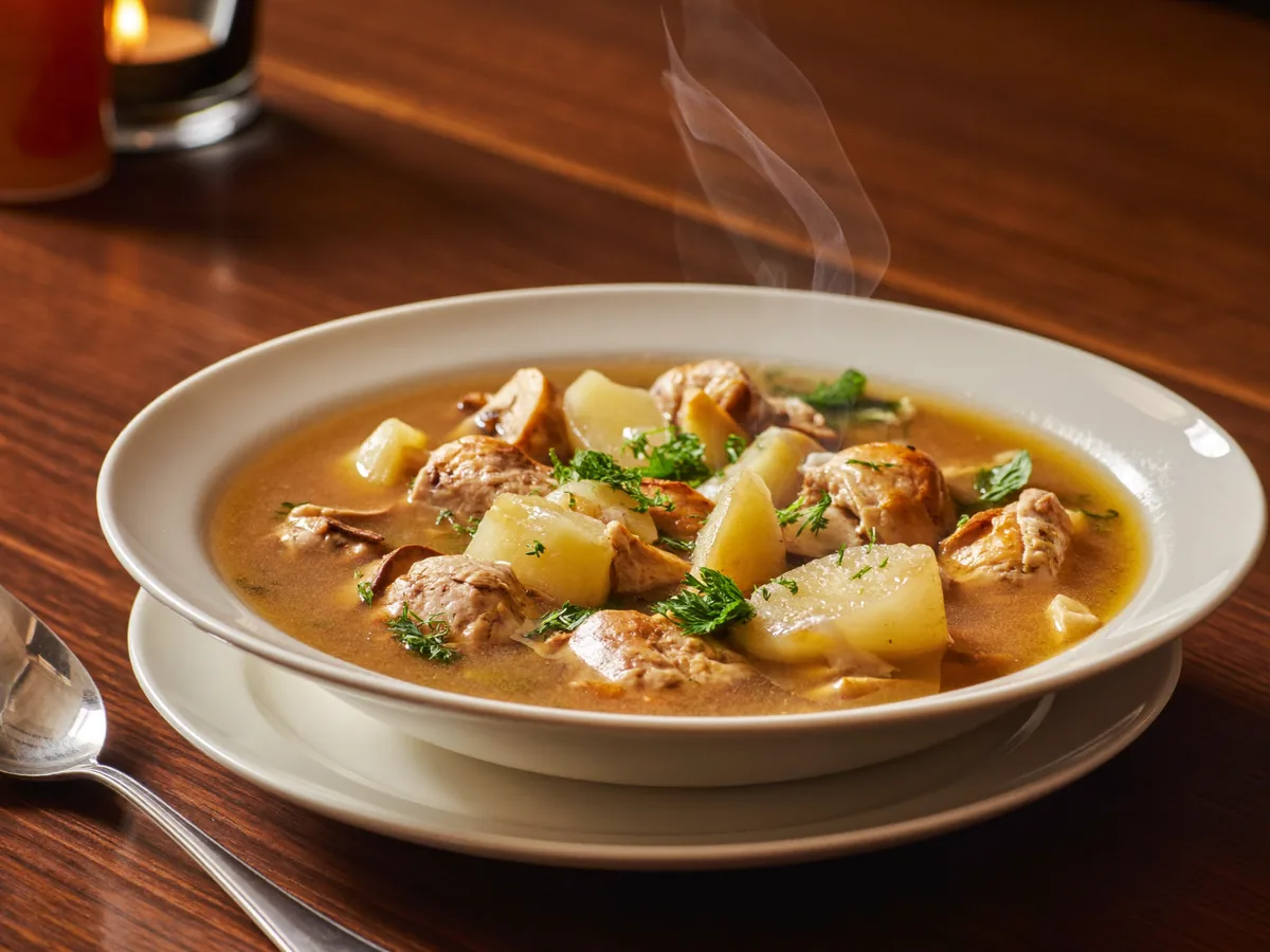 Сырный суп с курицей и грибами
