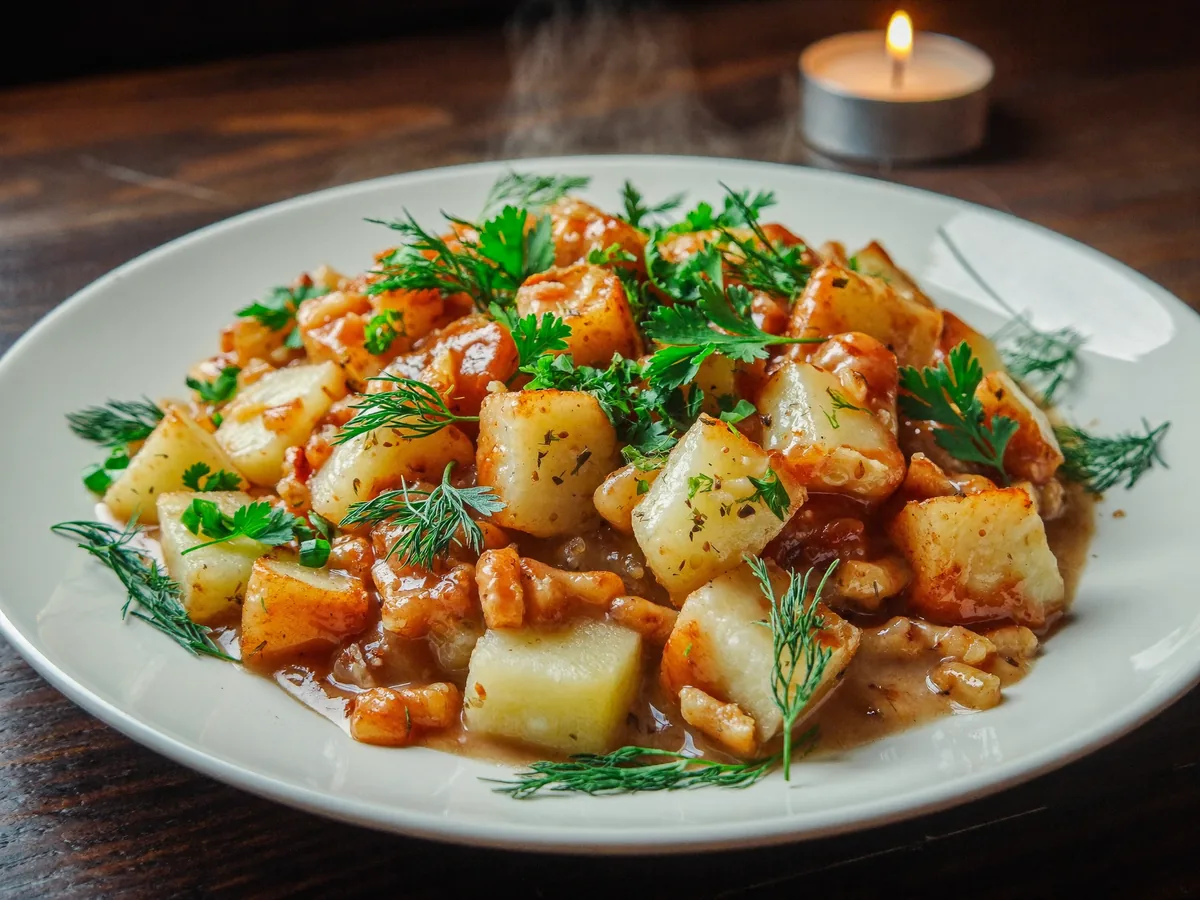 Тушеная картошка на сковороде без мяса
