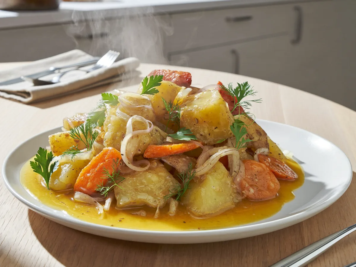 Тушеная картошка с морковью и луком на сковороде