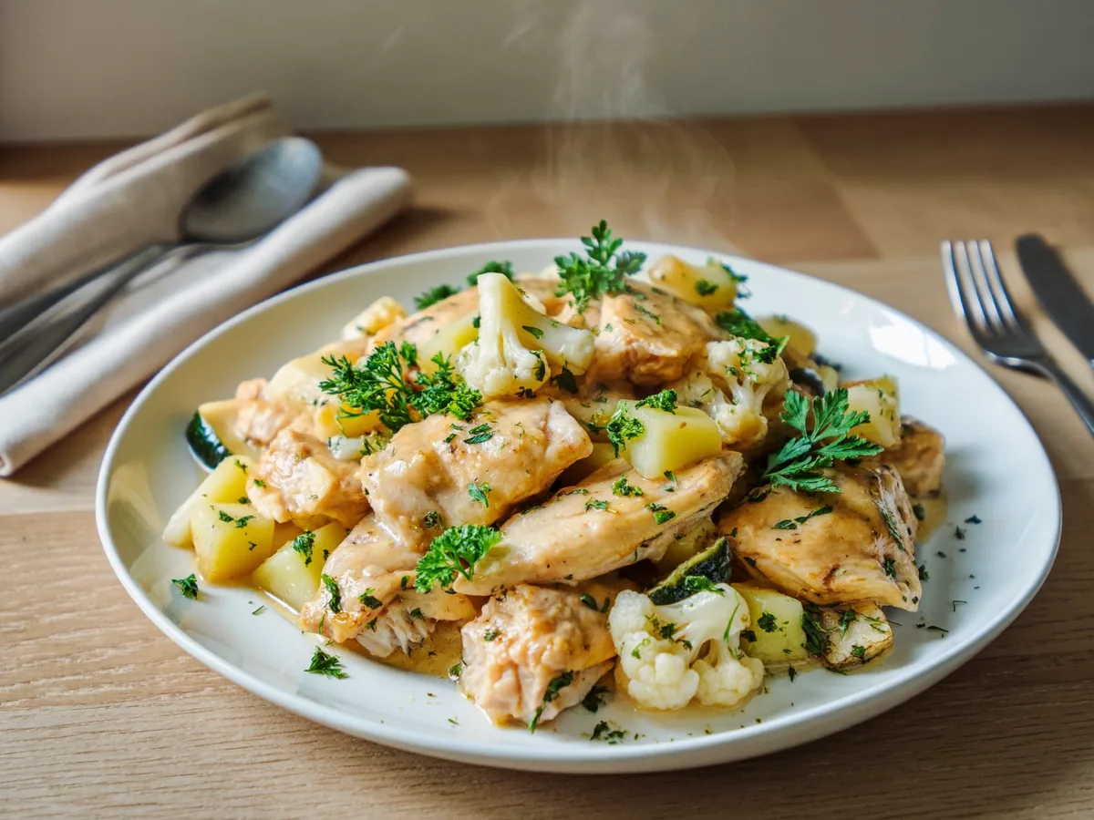 Тушеная курица с цветной капустой